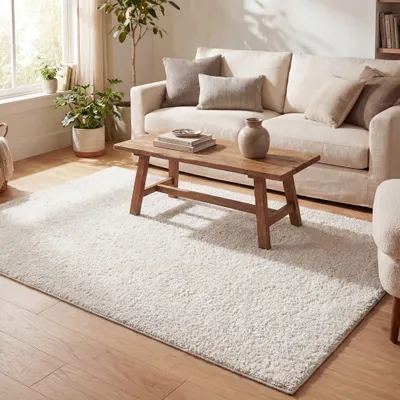 Produktbild von Volero - Teppich Hochflor - Lofty Creme Weiß - 140x200 cm - Wohnzimmer, Esszimmer, Schlafzimmer - Ländlich, Modern, Skandinavisch