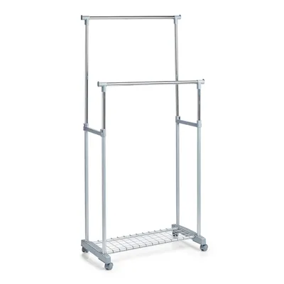 Zdjęcie produktu dla Zeller mobilny wieszak podwójny, stal chromowana/plastik, 84x43x170 cm, srebrny/szary