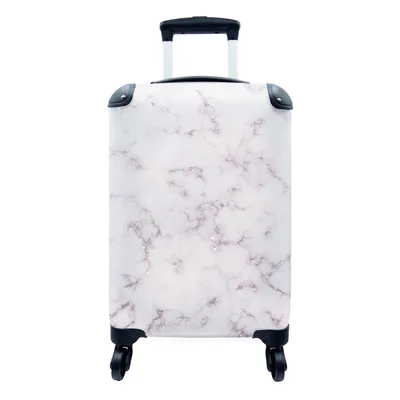 Produktbild von MuchoWow® Koffer Handgepäck Trolley Rollkoffer Kleine Reisekoffer mit 4 Rollen - Marmor - Weiß - Rosa - Cabin Size < 55x40x23 cm & 55x40x20 cm - Fotokoffer - Kabinenkoffer - Boardgepäck - Reise-Box - Reisekoffer - Reisegepäck - Koffer mit Bild - Trolley für Kinder