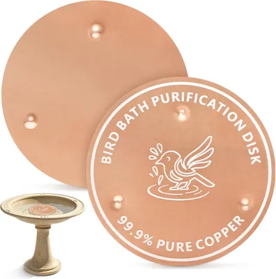 Imagen del producto de Bañera para pájaros, 2 unidades, placa de cobre con soporte de tres puntos, inhibe naturalmente el crecimiento de algas, ideal para el jardín