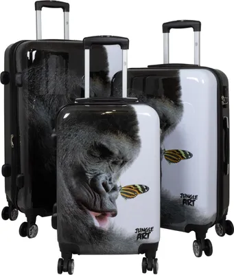 Image de Ensemble de valises à coque rigide avec poches extensibles (tailles L et XL) et motif Jungle Arts Gorilla - tailles M, L et XL