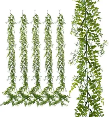 Produktbild von 6 Stück Blätter Girlande,1,7m Kunstpflanze Girlande Grün, Efeu Künstlich für Hochzeit, Balkon, Terrassen, Zimmer, Wanddeko, Gartendeko, Tischdeko, Indoor/Outdoor - 041