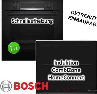 Produktbild von Herdset Bosch Backofen EcoClean Direct mit Induktionskochfeld PowerBooster autark 60 cm