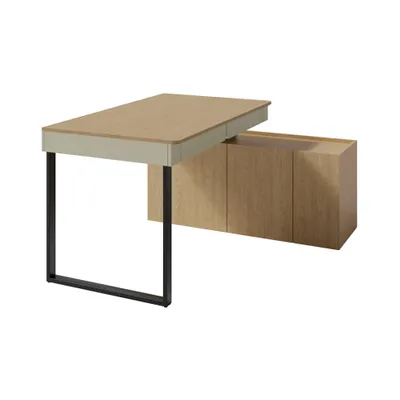 Produktbild von Set Schreibtisch mit Kommode LICO - Arbeitstisch mit 2 Schubladen und 3 Türen - Eukalyptus