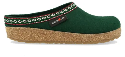 Produktbild von Haflinger Grizzly Franzl Uni Filz-Pantoffel mit Borte Grün (Eibe), 711001-35 - Gr. 46