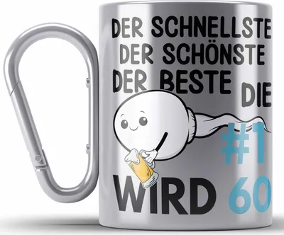 Produktbild von Trendation - 60. Geburtstag Edelstahl Tasse Karabiner Geschenk Männer Vater 50er Geschenkidee Mann Lustig Spruch (Silber)