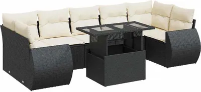 Produktbild von vidaXL 8-tlg. Garten-Sofagarnitur mit Kissen Schwarz Poly Rattan