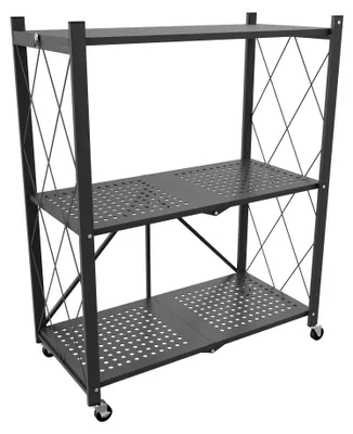 Immagine prodotto di Smithers - Scaffale Carrello Pieghevole Salvaspazio 72x90x33,5 cm 3 Ripiani Richiudibile in Metallo Nero