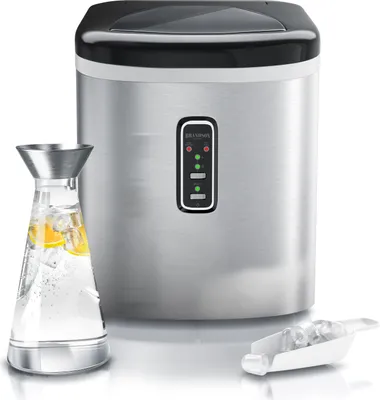 Produktbild von Brandson Eiswürfelbereiter 100 Watt, Ice Cube Maker, Eiswürfelmaschine, Wassertank 2,2 Liter, 11 kg / 24 h, Silber/Schwarz