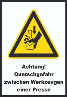 Produktbild von Achtung Quetschgefahr zwischen Werkzeugen einer Presse A6 Rückseite selbstklebend Schild