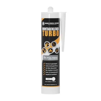 Produktbild von Montagekleber Turbo 290ml weiß – High Tack Kraftkleber für Bau & Montage, extrem starke Haftung, sofortige Anfangshaftung, wasserdicht, UV-beständig