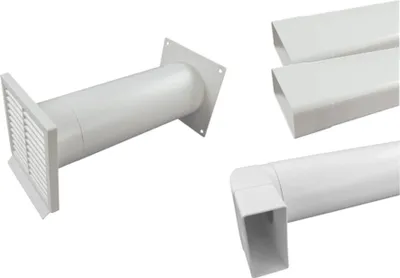 Produktbild von Abluftset Mauerkasten 150 mm Rechteckanschluss mit Rückstauklappe inklusive Anschlussbogen Flachkanal