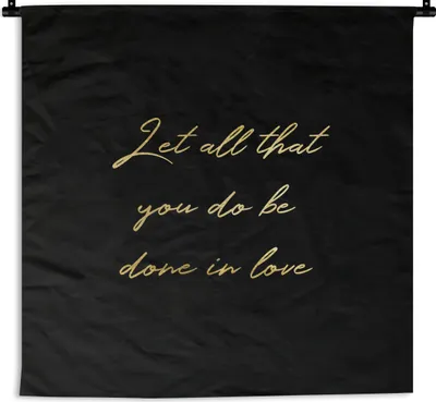 Produktbild von MuchoWow® Wandteppich Wandbehang Zitate - Liebe - Gold - Schwarz 150x150 cm Tapisserie Dekoration Wandtuch - Wohnaccessoires - Modernes