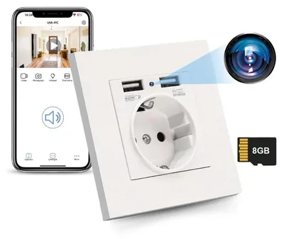 Produktbild von Mini-Kamera Steckdose iUni PR1, Wi-Fi, 8 GB, Full HD, 2 USB-A-Anschlüsse