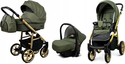 Produktbild von BabyLux® Color Lux | 3in1 Kinderwagen Set | Olive | Kombikinderwagen | Kinderwagenset | Buggy +