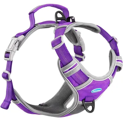 Image de Harnais pour chien avec poignée, anti-traction, réglable, rembourré, respirant, réfléchissant, couleur violet, taille XL