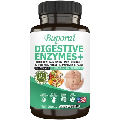 Image de Digestiv Enzymes+ (120 capsules) Complément alimentaire, Prébiotiques, Probiotiques, Digestion, Santé intestinale, Enzymes digestives, Flatulences