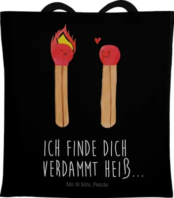 Produktbild von Mr. & Mrs. Panda Tote Bag Streichhölzer - Schwarz - Geschenk, Tasche, Beutel, canvas, Liebesgeschenk, Freundin, Laptoptasche, Shopping, Liebesbeweis