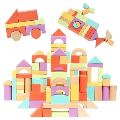 Zdjęcie produktu dla Klocki drewniane dla dzieci 100 sztuk 11 kształtów montessori