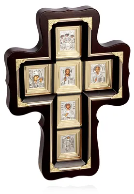 Holzwandkreuz mit Glas 38x27 cm Hausaltar metallisiert