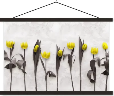 Produktbild von MuchoWow® Textilposter Blumen - Tulpen - Marmor 60x40 cm mit schwarzem Rahmen - Hölzernes