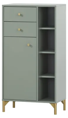 Highboard 60,2x33x114,4 cm Pistazie/Gold mit 1 Tür, 2 Schubladen