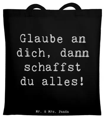 Produktbild von Mr. & Mrs. Panda Jutebeutel Spruch Angst überwinden - Schwarz - Geschenk, Vertrauem, Tasche, Einkaufstasche, Trost, Inspiration, positivity, Zuversicht, Laptoptasche, Mut