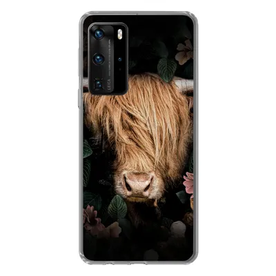 Produktbild von MuchoWow® Handyhülle Schutzhülle Hülle für Huawei P40 Pro Schottischer Highlander - Kuh - Blätter Silikon Softcase Handy Hülle - Schutz
