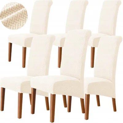 Produktbild von Stuhlhussen XL Creme Jacquard 6er Pack - Stretch Bezug - Elastic Stuhlbezug