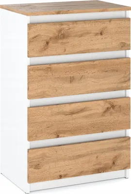 Produktbild von Kommode mit 4 Schubladen Weiß Matt Wotan Eiche 60x33,5x92,5 Sideboard Schubladenschrank für Wohnzimmer Schlafzimmer Modernes Design Stauraum Möbel