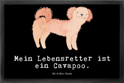 Produktbild von Mr. & Mrs. Panda Bodenvorleger Cavapoo Lebensretter 50 x 75 cm - Schwarz - Geschenk, Schmutzmatte, fußmatte, Cavoodle, Schmutzfangmatte, Outdoor-Matte, Schmutzfänger
