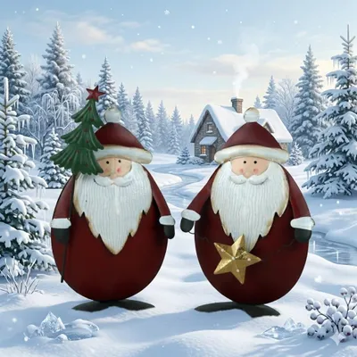 Productafbeelding van Set van 2 metalen Sint-Nicolaasfiguren – kerstdecoratie met ster en kerstboom, dubbelwandig