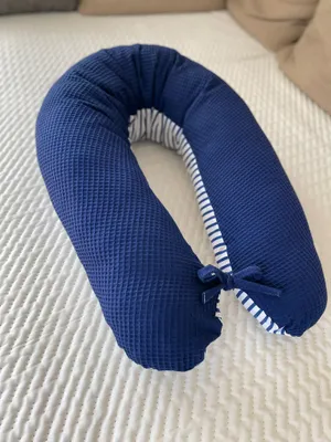 Produktbild von 190 cm L/XL Kissen Seitenschläferkissen Schwangerschaftskissen Stillkissen Bezug Waffelpique   DUNKELBLAU/ Streifen Relaxkissen Schlafen LOOLAY