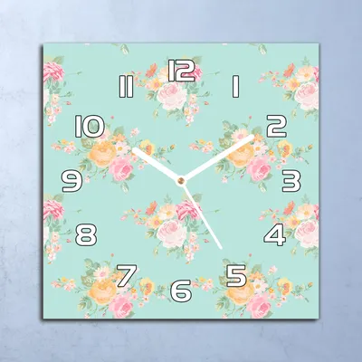 Produktbild von Deko Glasuhr Wanduhr 30x30 Pastell Blumensträuß Quarz Küchenuhr Bürouhr