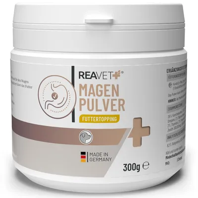 Produktbild von REAVET Magenpulver für Hunde 300g mit Ulmenrinde ohne Aufkochen – für Sensible Magen-Darm-Phasen I Verdauungsunterstützung – Futtertopping Magen & Darm Pulver, Slippery Elm Bark