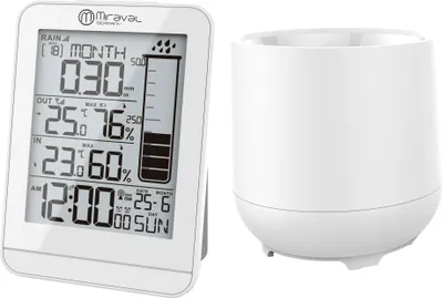 Produktbild von Design Funk-Wetterstation mit Regenmesser Datumsanzeige LCD-Display Temperaturanzeige Hygrometer Innen- & Außentemperatur