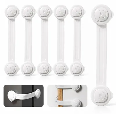 Produktbild von Flexible Kindersicherheitsriegel, 6 Stück Bohrfrei Klebeschloss, Baby Schutzschloss für Schrank, Schublade, Kühlschrank, verhindert Finger‑Einklemmverletzungen, Weiß