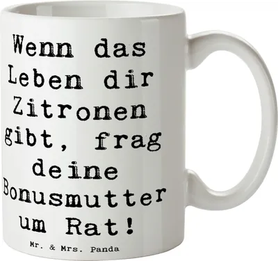 Produktbild von Mr. & Mrs. Panda Teetasse Spruch Rat bei Bonusmutter - Weiß - Geschenk, Familienleben, Geschenke, persönliche Erinnerungen, schöne tasse, Geborgenheit, handgemacht, Pott
