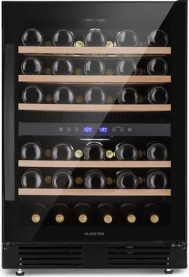 Obrázek produktu pro Klarstein, volně stojící vinotéka, 2 zóny, malá chladnička na nápoje, malá vinotéka, malá vinotéka se skleněnými dveřmi, chladnička na láhve s touchpadem, vinotéka 5-20°C, 51 lahví