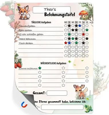 Produktbild von Belohnungstafel Kinder A4 magnetisch - Spielerisches Töpfchentraining und Alltagsroutinen mit Waldtiere Design - Für strahlende Kinder und entspannte Eltern