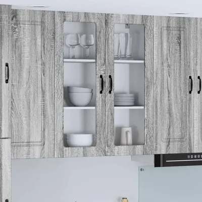 Image de Armoire murale en verre vidaXL LUCCA, gris Sonoma, 80 x 31 x 100 cm