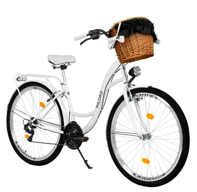 Produktbild von MILORD Damenfahrrad Citybike Komfort Mit Weidenkorb Hollandrad Fahrrad, 28 Zoll, 21-Gang, Weiß