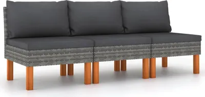 Immagine prodotto di Divani centrali 3 pezzi. Poly rattan e legno massiccio di eucalipto