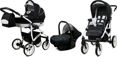 Produktbild von BabyLux® Largo | 3in1 Kinderwagen Set | Black Dots | Kombikinderwagen | Kinderwagenset | Buggy +