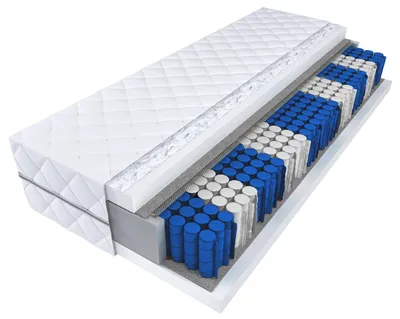 A cutaway view of a mattress showing its internal structure.