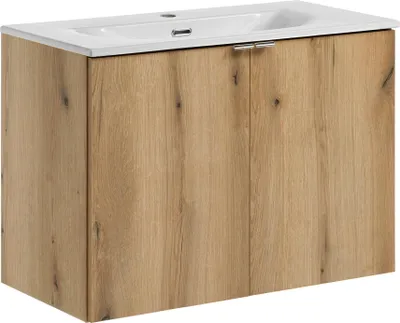 Produktbild von Badezimmerschrank 80 Cm Mit Keramikwaschbecken Und Eichenfronten