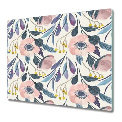 Produktbild von Küchenschneidebrett - Glasschneidebrett - Herdabdeckung - 60x52 - Pastellfarbene Feldblumen