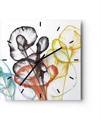 Produktbild von Wanduhr - Quadrat - Glasuhr - Blumen Abstraktion Surrealismus - 30x30cm - Schleichendes Uhrwerk - Lautlos - zum Aufhängen bereit - Dekoration Modern - Wanddekoration aus Glas - C3AC30x30-4444