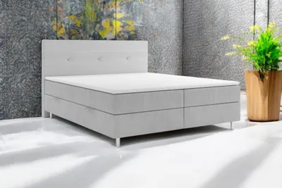 Produktbild von Boxspringbett RIO mit Bettkasten 180 x 200 cm Webstoff Grau Bett Bettkasten Topper