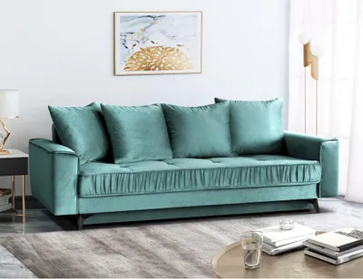 Produktbild von Stilvoll Schlafsofa für 3 Personen Monaco Sofa mit Schlaffunktion Bettkasten Dreisitzer aus Veloursbezug, Farbe: Mint
